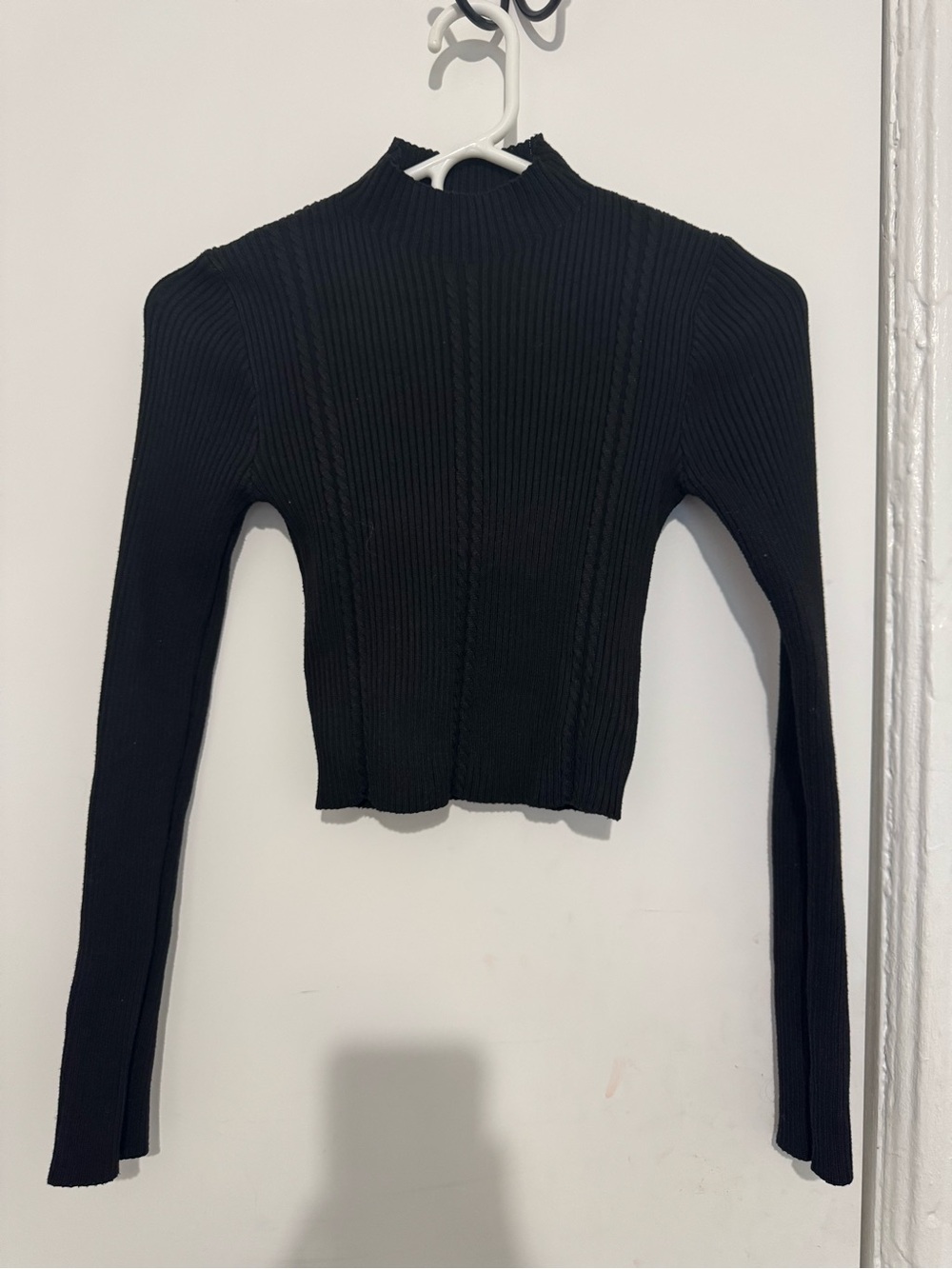 SHEIN Black Ribbed Mock Neck Long Sleeve Crop Top